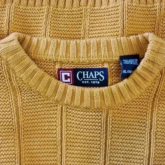 NWOT Chaps Dark Mustard Yellow Cable Knit Heavyweight Sweater, Size XL - Picture 8 of 9
